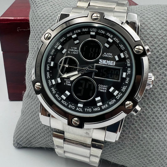 Skmei 2 time Silver black Watch