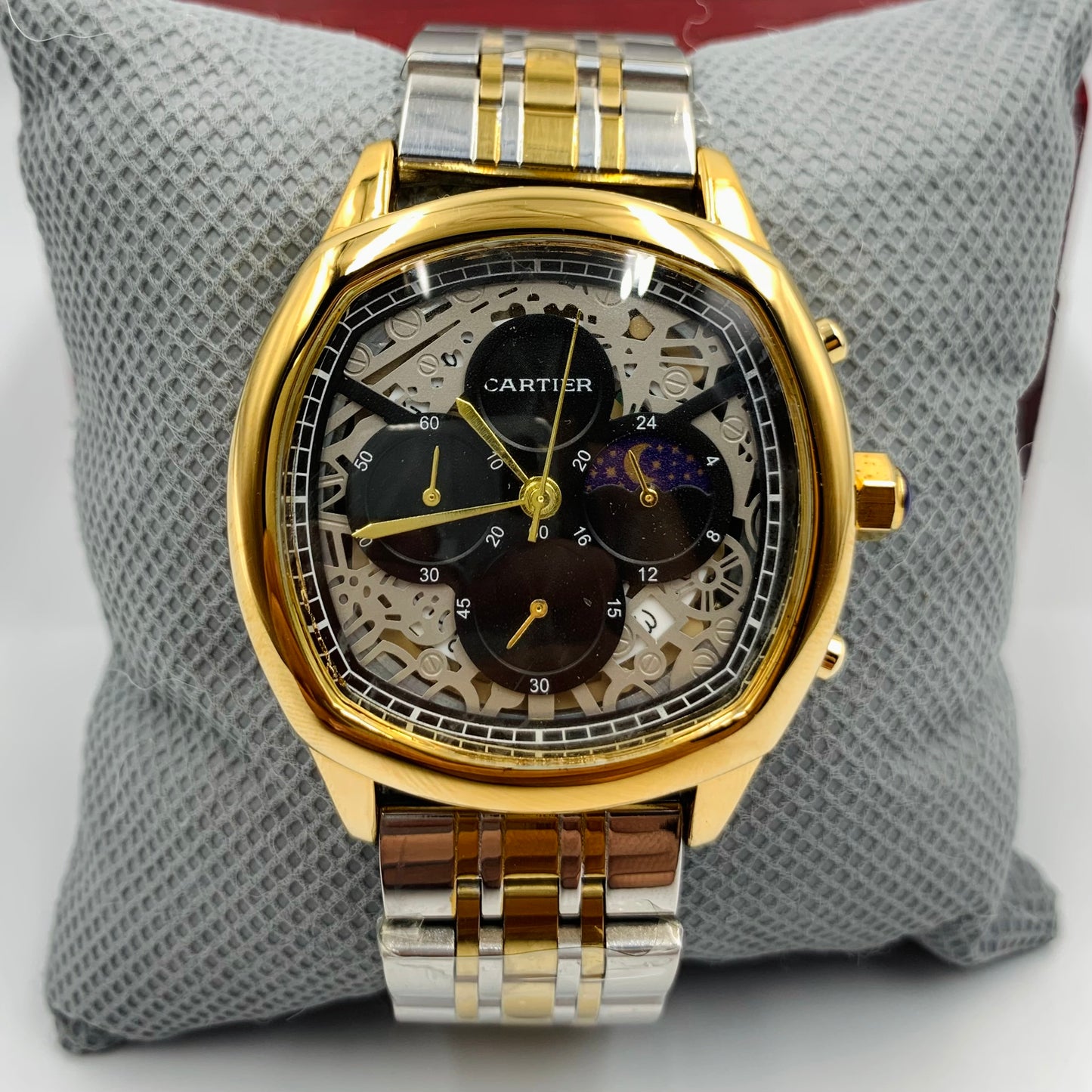 Cartier SunMoon Black Dail Twotone Chain Watch
