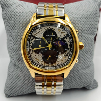Cartier SunMoon Black Dail Twotone Chain Watch