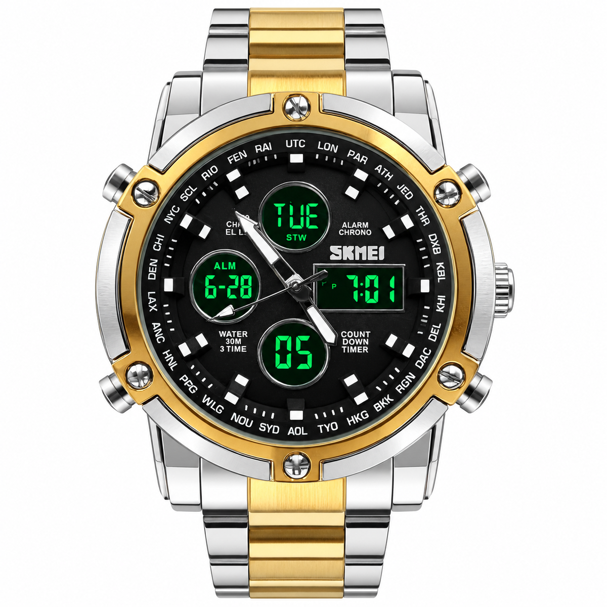 Original Skmei Twotone Golden Black Watch