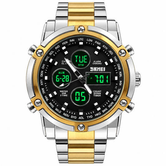 Original Skmei Twotone Golden Black Watch