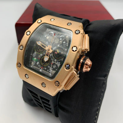 Richard Mille Black Strap Golden  Dail Watch