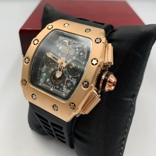 Richard Mille Black Strap Golden  Dail Watch