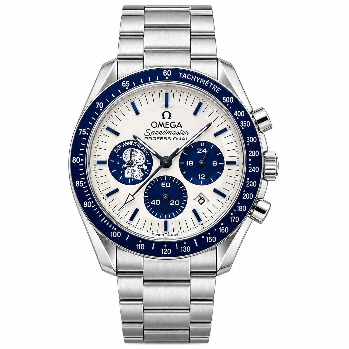 Omega Speedmaster Chronograph Blue Chain Watch