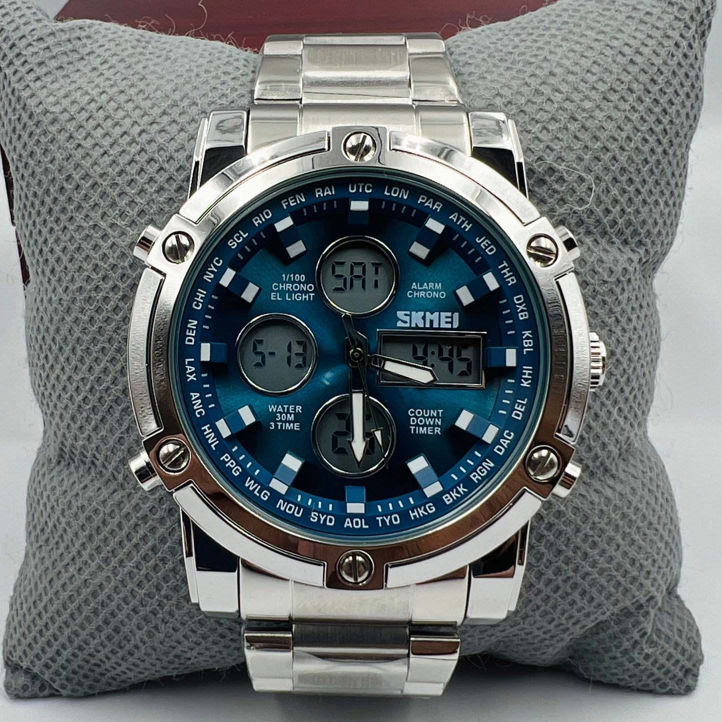 Skmei 2 Time Blue Full Silver Watch