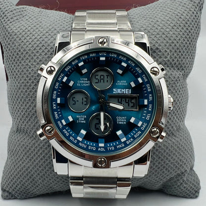 Skmei 2 Time Blue Full Silver Watch
