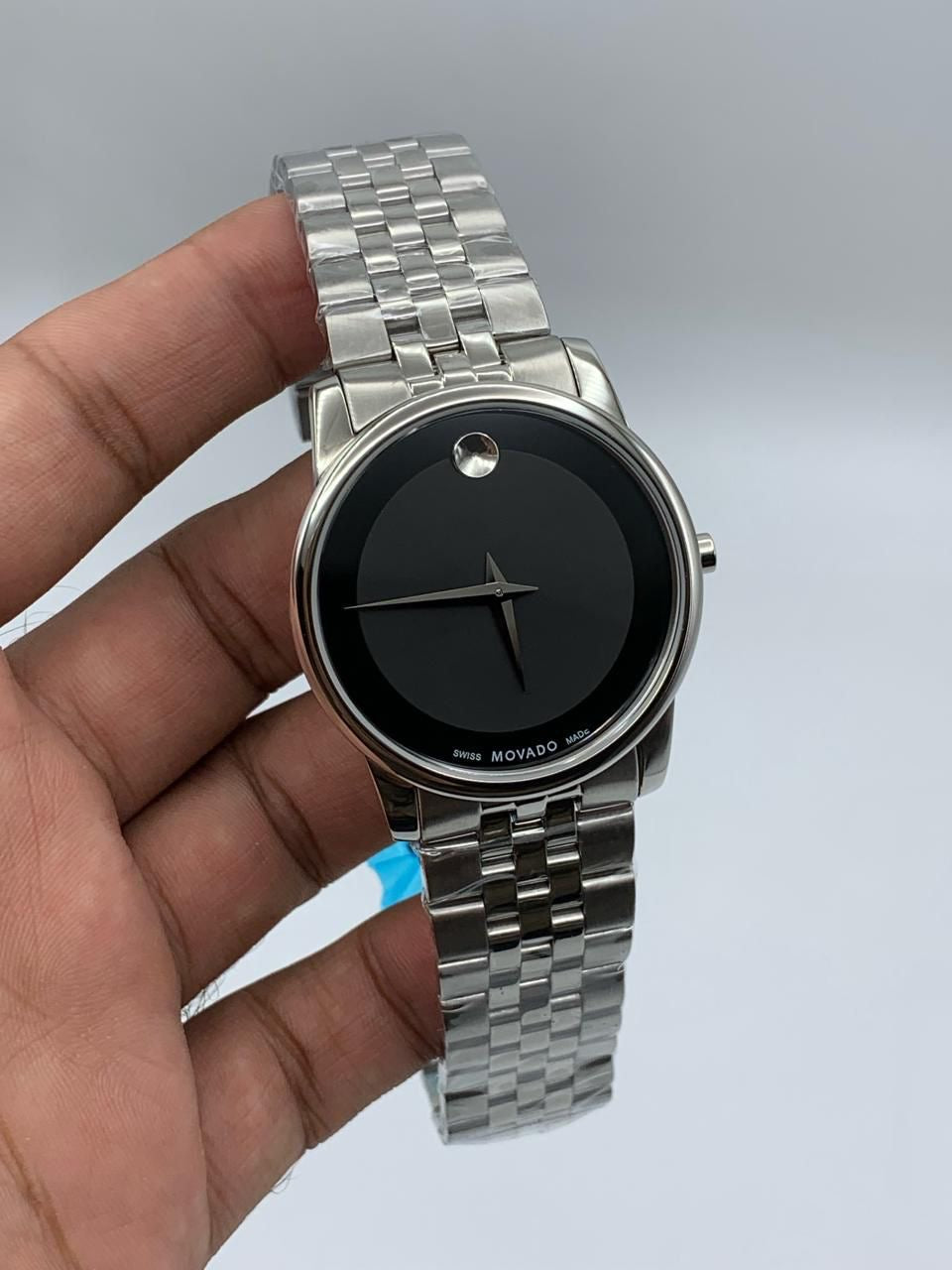 Master Silver Black Plain Dial Quartz Watch