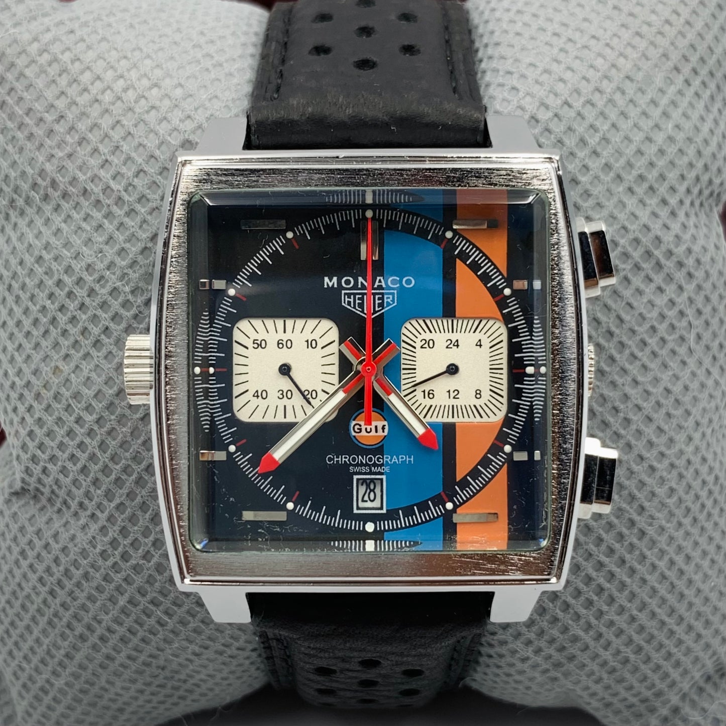 Tag Heuer Silver Case Black Strap Watch