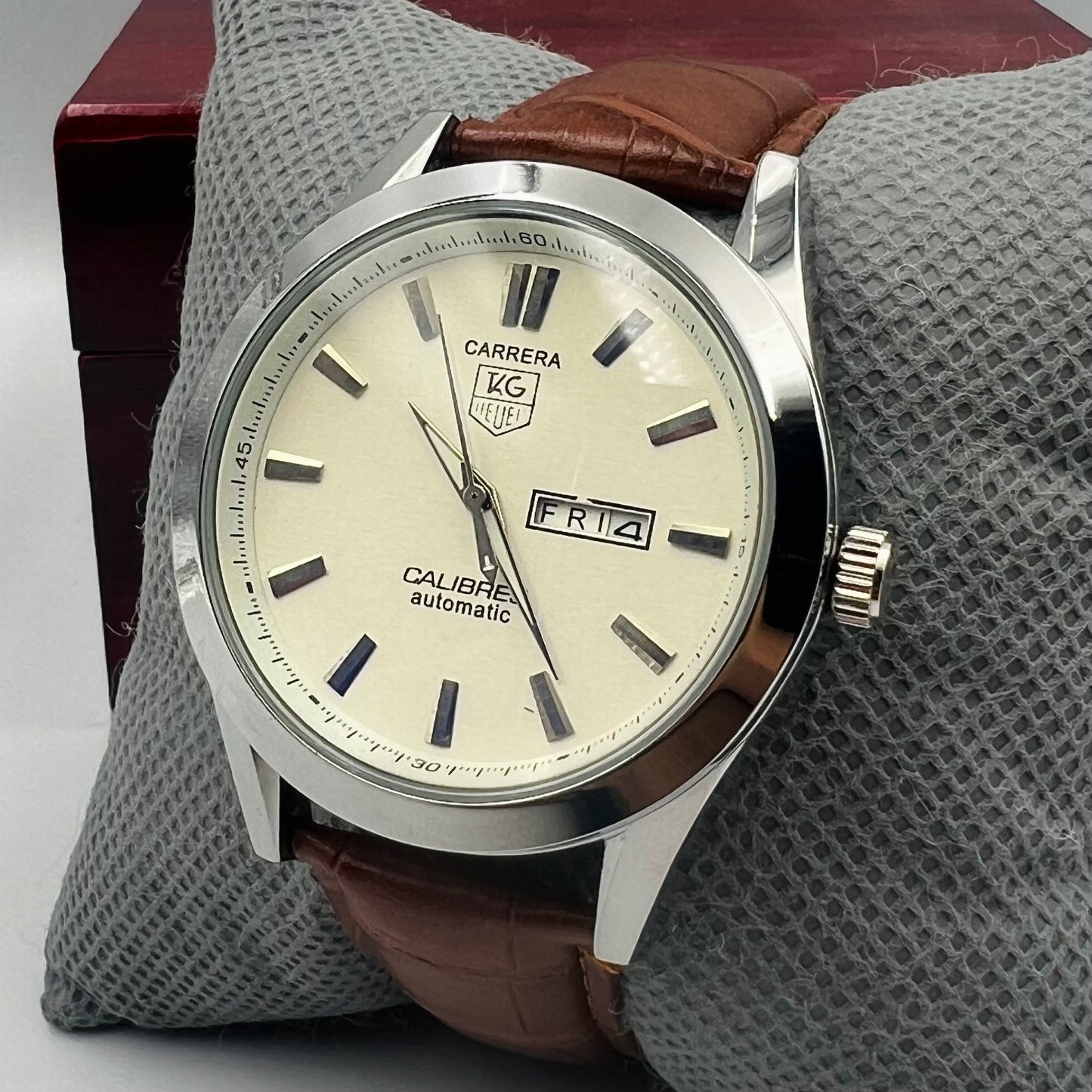Tag Heuer Silver White Brown DayDate Watch