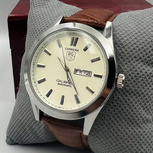 Tag Heuer Silver White Brown DayDate Watch