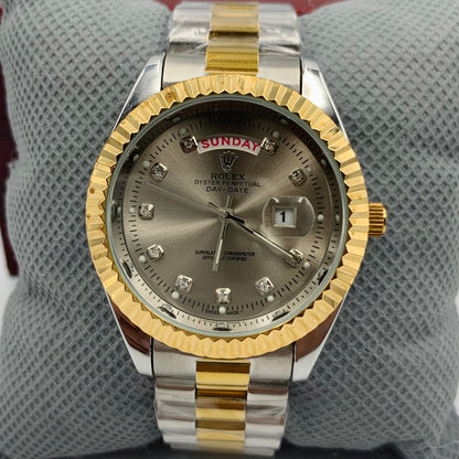 Rolx Twotone Grey Full DayDate Watch