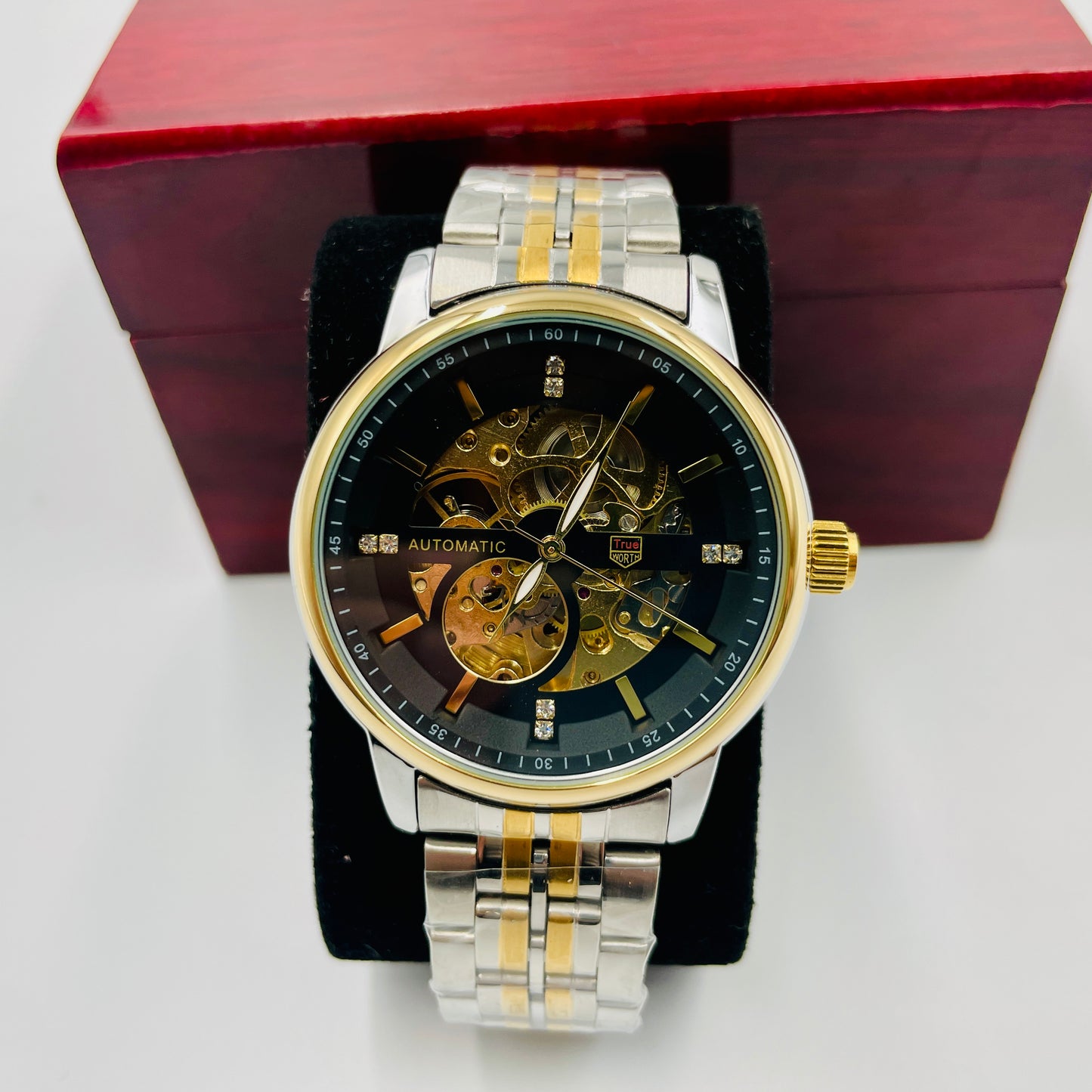 TrueWorth Original Twotone Black Automatic Stone Watch