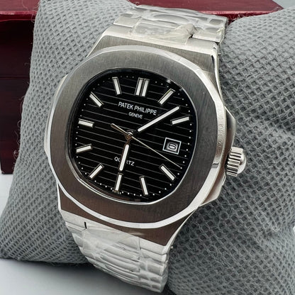 Patek Quartz Master Silver Black Watch