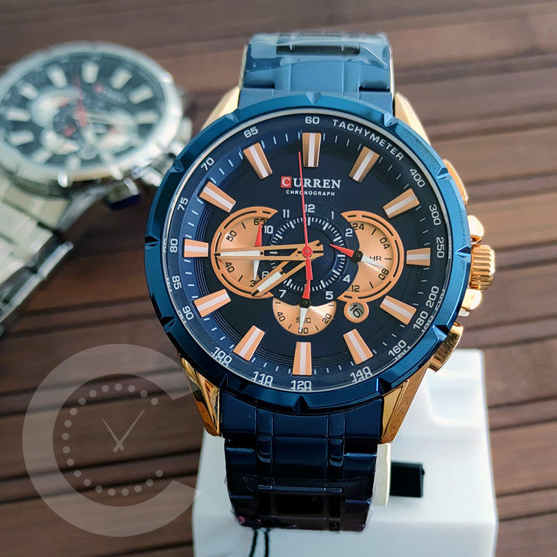 Big Curren Blue Golden Chronograph working Original Watch