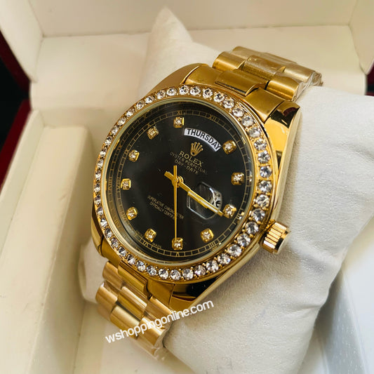 Golden Black Daydate Diamond Watch