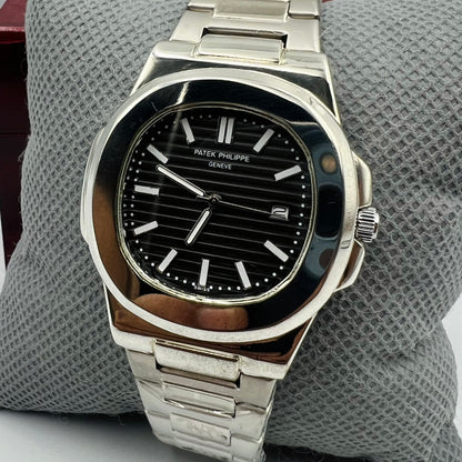 Patek Silver Black Watch