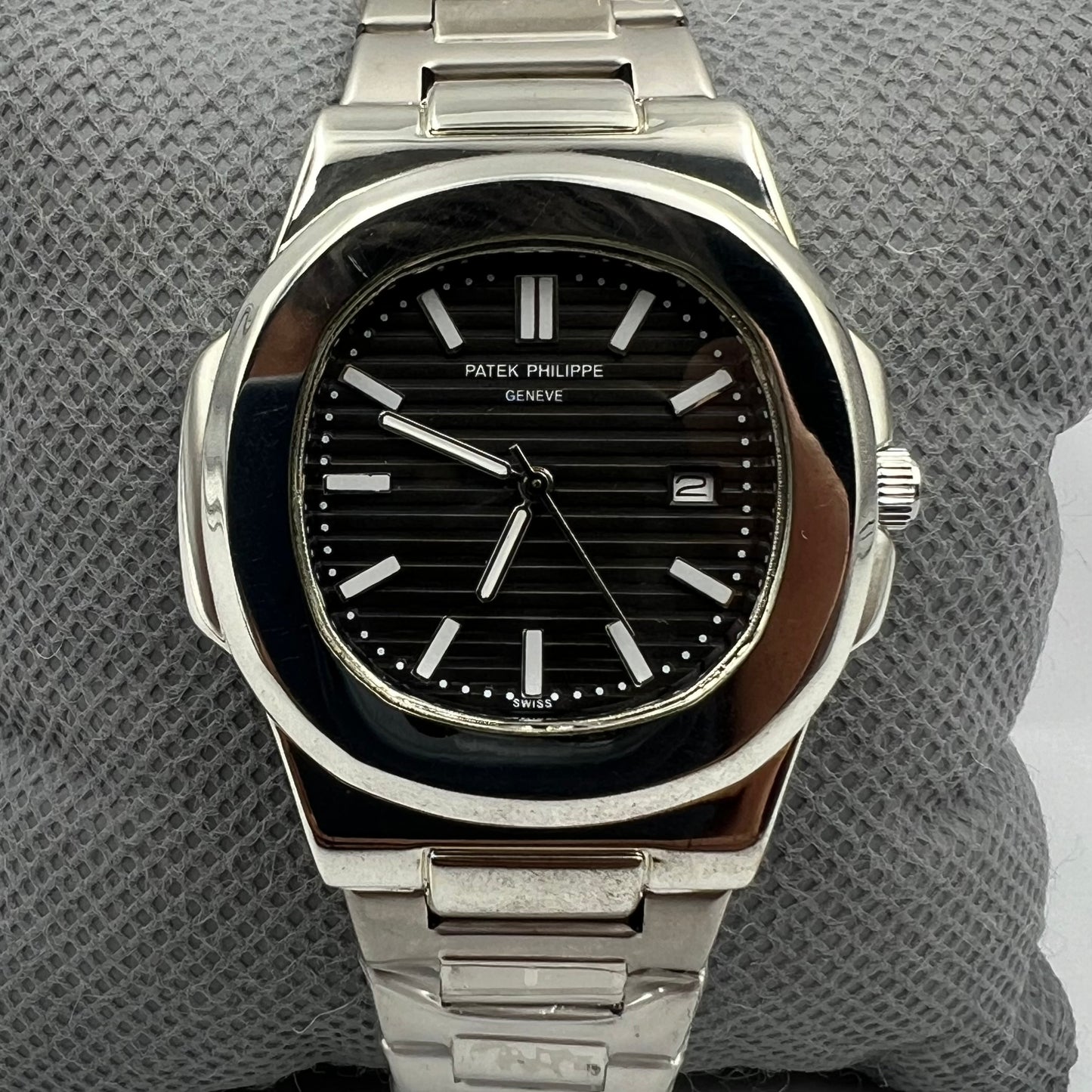 Patek Silver Black Watch