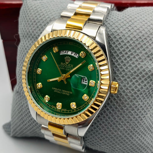 Rolx Twotone Green Full DayDate Watch