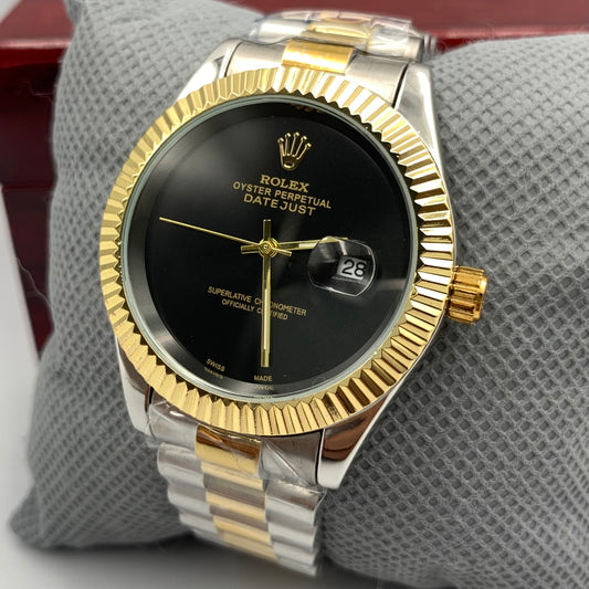 Rolx Twotone Black Datejust Watch