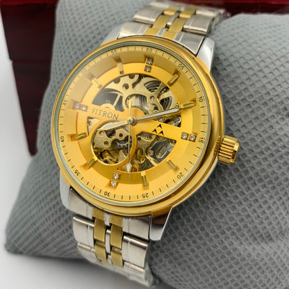 Rolx Twotone Golden Automatic Skeleton Watch