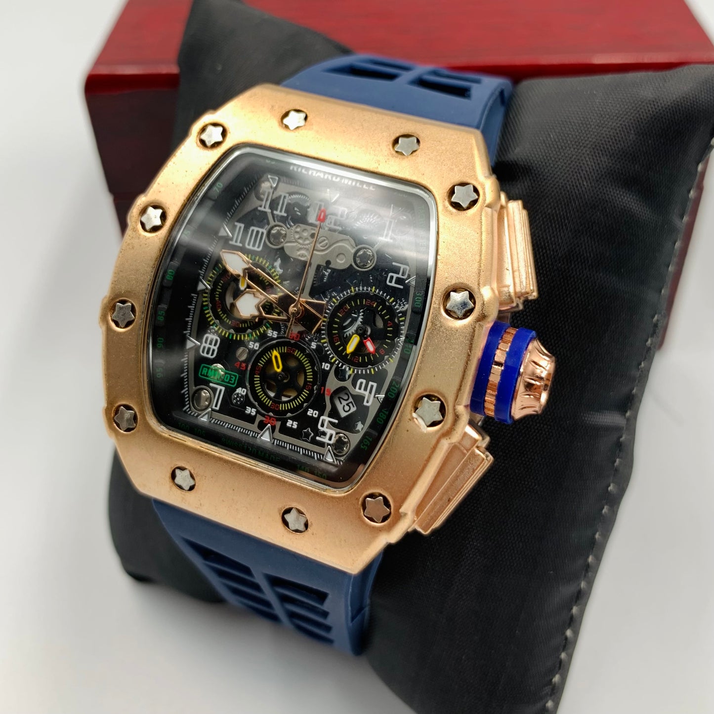 Richard Mille Blue Strap Golden Dail Watch