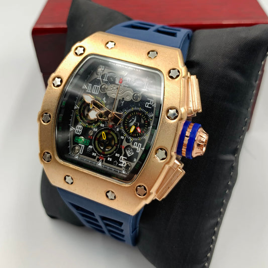 Richard Mille Blue Strap Golden Dail Watch