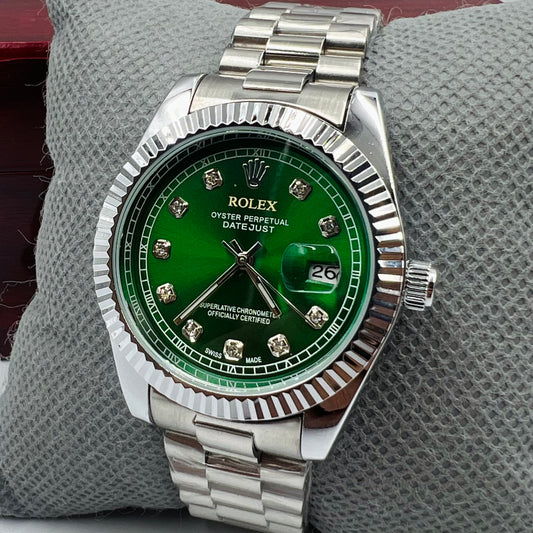 Rolx Datejust Silver Green Watch