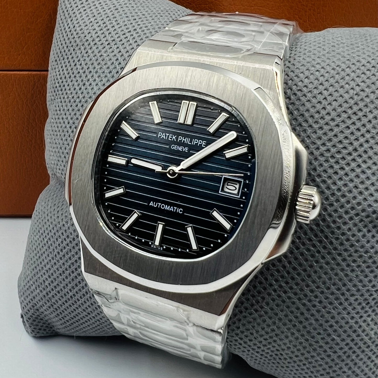 Patek Silver Blue Automatic Watch
