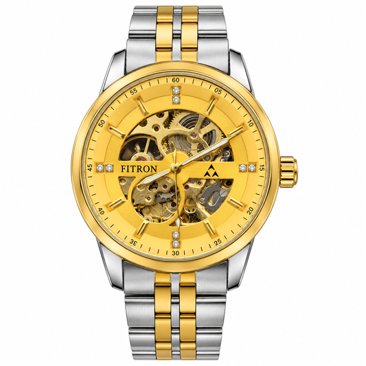 Rolx Twotone Golden Automatic Skeleton Watch
