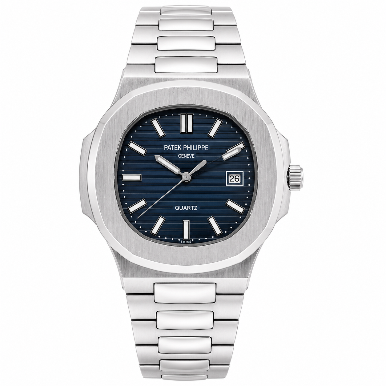 Master Patek Quartz Silver Blue Watch