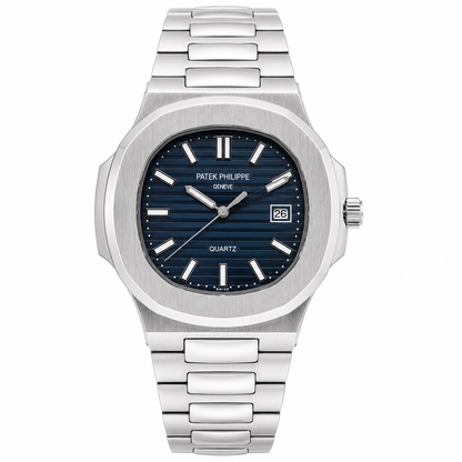 Master Patek Quartz Silver Blue Watch