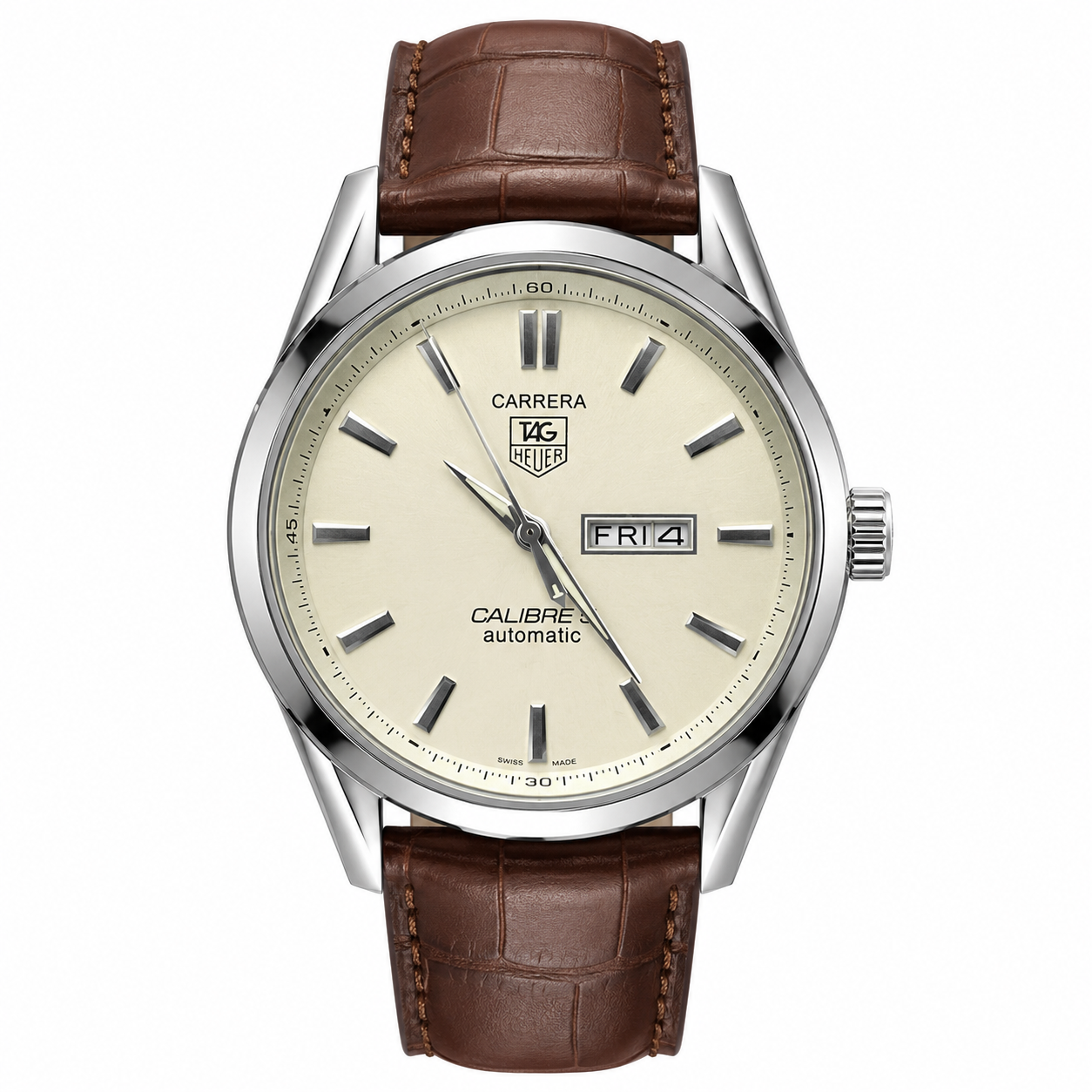 Tag Heuer Silver White Brown DayDate Watch