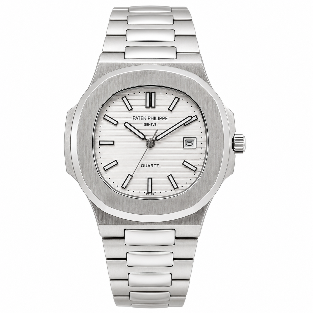 Master Patek Quartz Silver White Watch