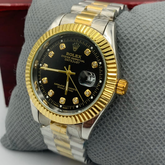 Rolx Simple Twotone Black Datejust Watch