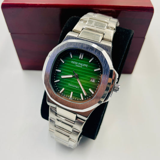 Patek Silver Green Watch