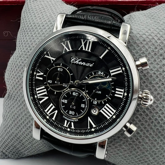 Chenxi SunMoon Black Silver Watch
