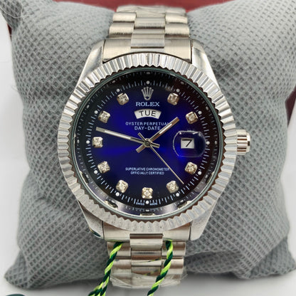 Rolx Silver Blue DayDate Watch