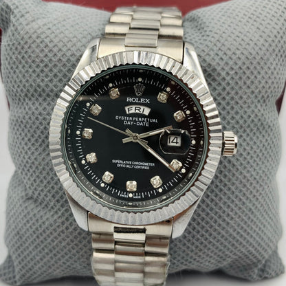 Rolx Silver Black DayDate Watch