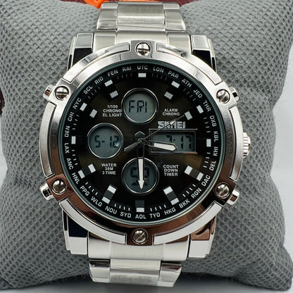 Skmei 2 Time Black Full Silver Watch