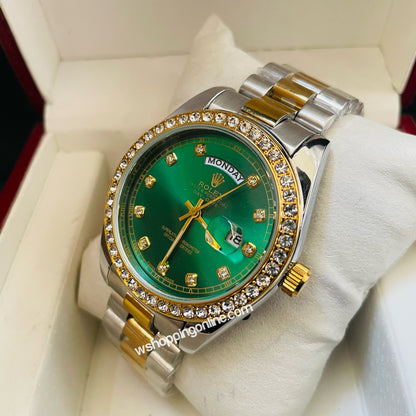 Twotone Green Daydate Diamond Watch