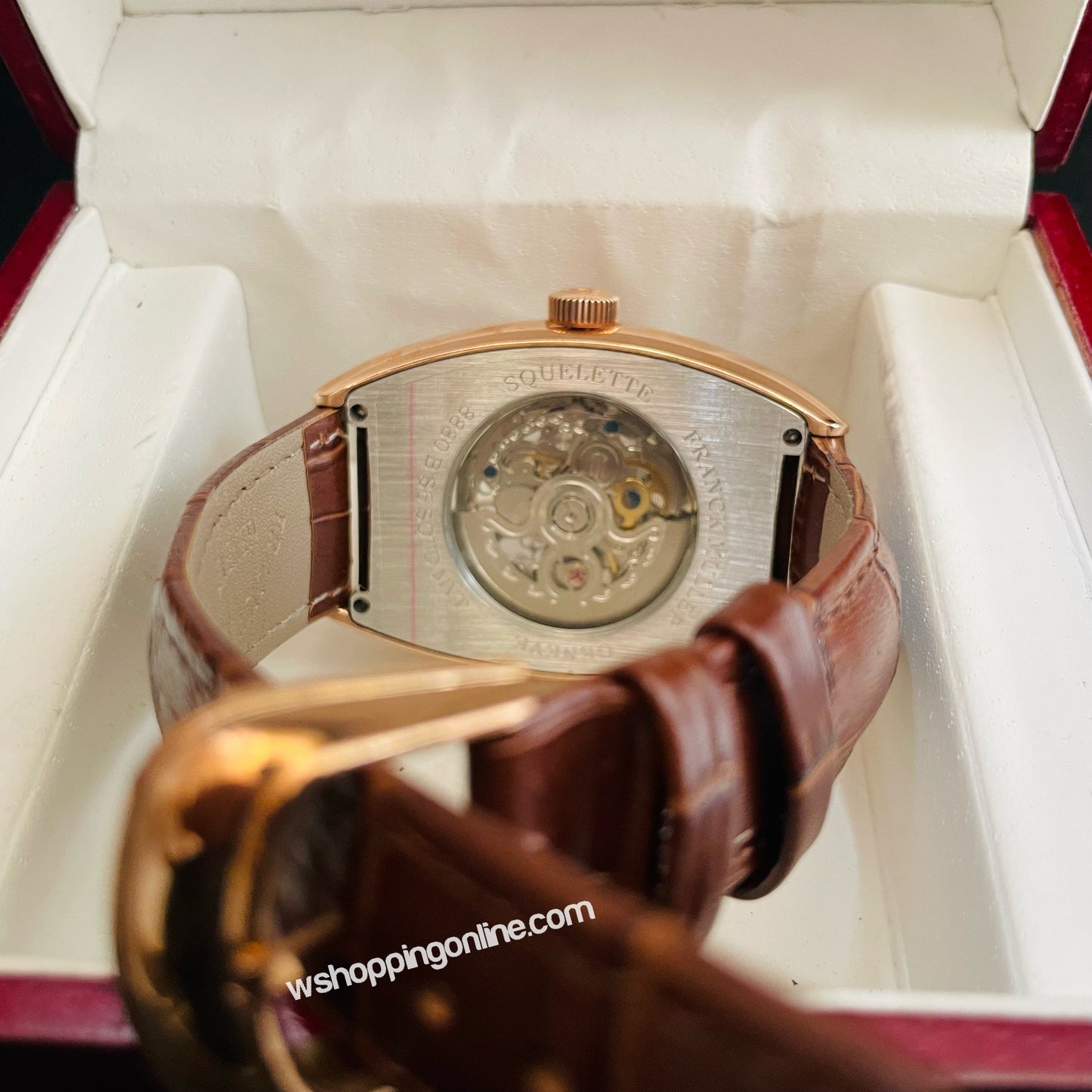 FM Brown Golden Automatic Skeleton Watch