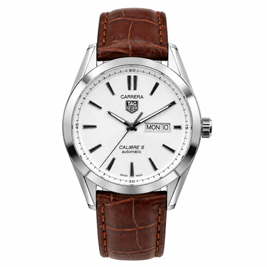 Tag Heuer Silver White Brown DayDate Watch
