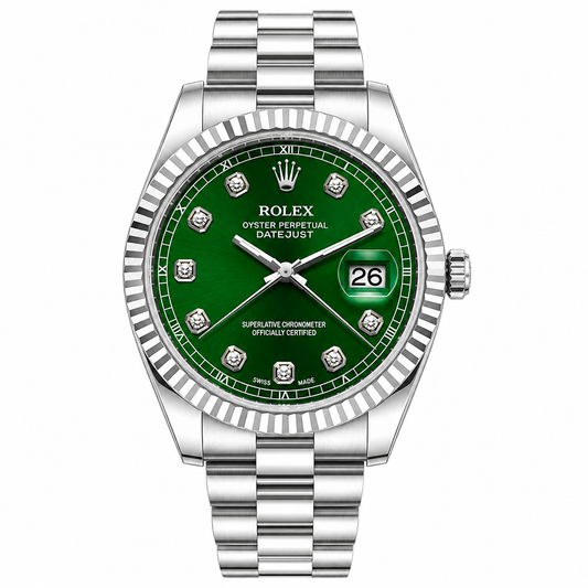 Rolx Datejust Silver Green Watch