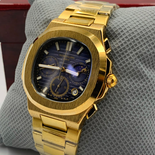 PP Full Golden Strap Blue Dail Watch