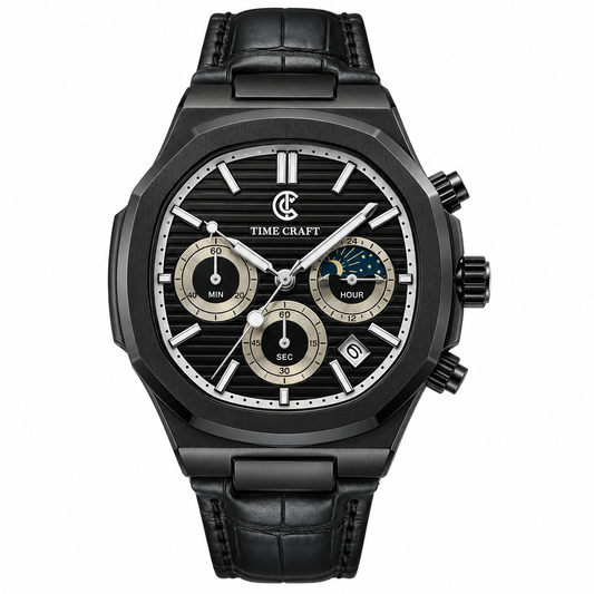 TimeCraft Leather Full Black Watch