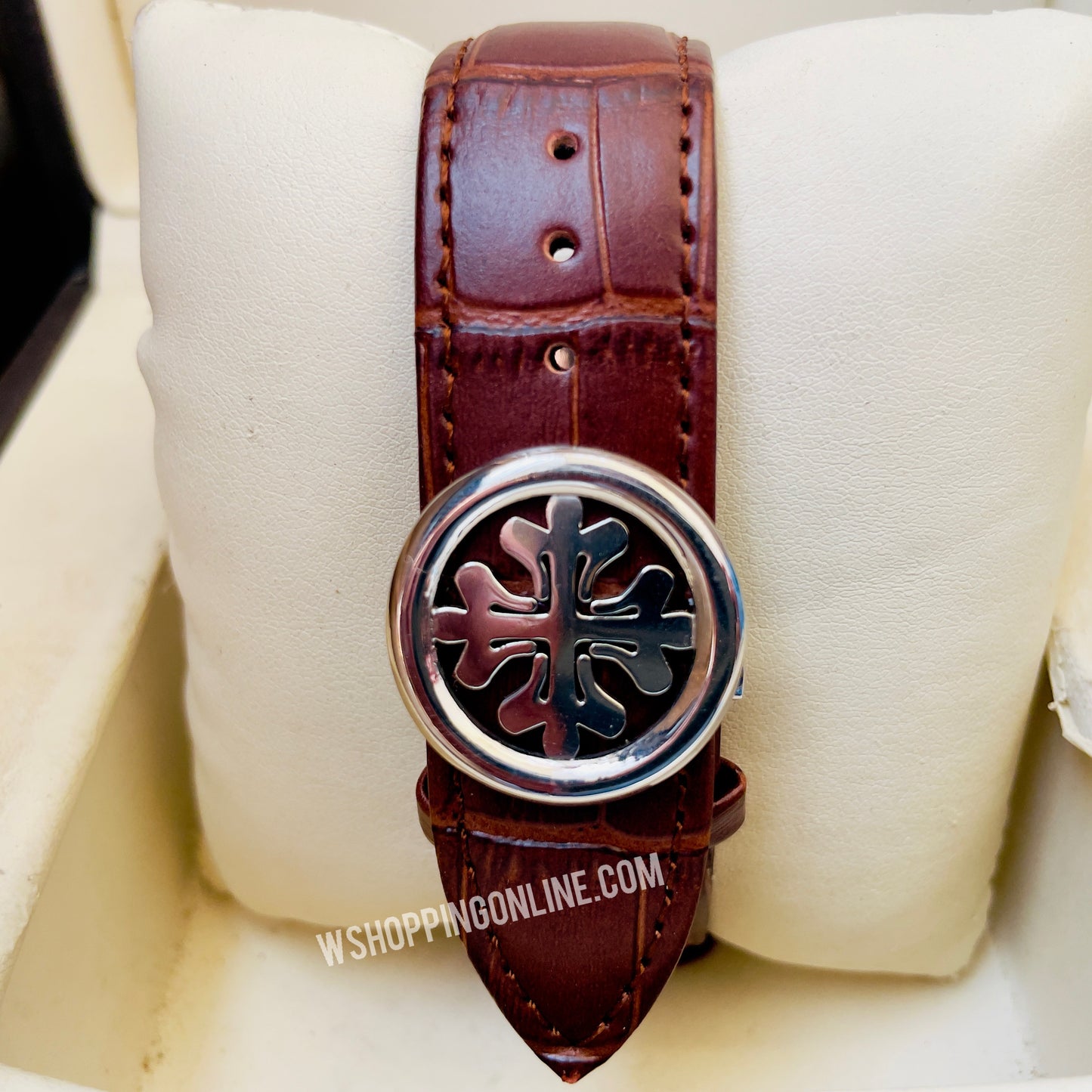 Patek Silver Brown Leather Strap Watch