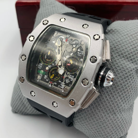 Richard Mille Black Strap Silver Dail Watch