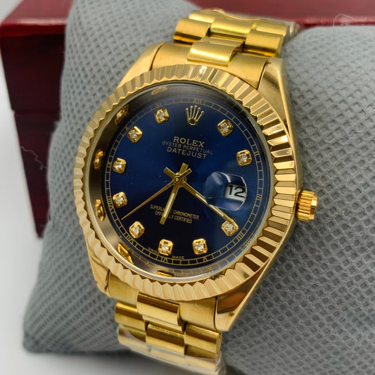 Rolx Simple Golden Blue Datejust Watch
