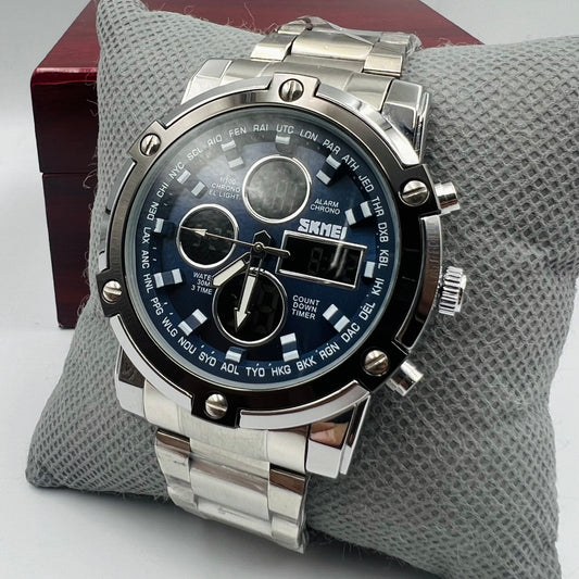 Skmei 2 time Silver Blue Original Watch