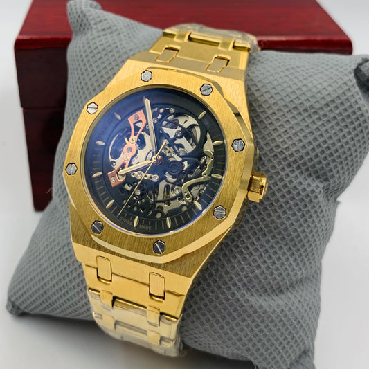 AP Golden Strap Black Dail Automatic Watch